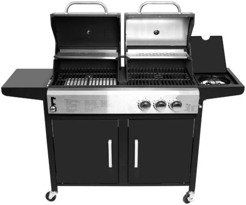 4 Burner Cooking Grill Gas and Charcoal Grill Trolley BBQ Smoker Combo for Outdoor