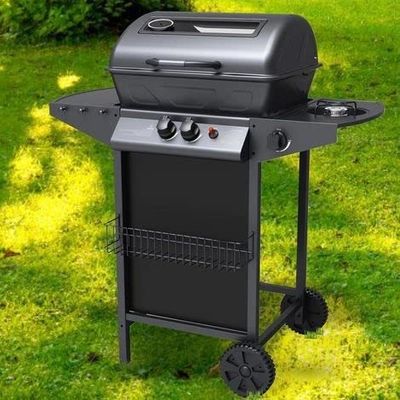 2 1 Burners Black Steel Outdoor Camping Trolly Gas Barbecue Grill Side Burner 2.5KW