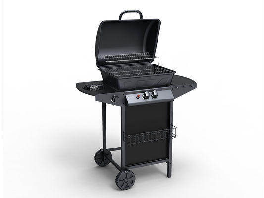2 1 Burners Black Steel Outdoor Camping Trolly Gas Barbecue Grill Side Burner 2.5KW