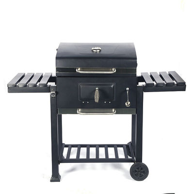 Industrial Metal Charcoal Barbeque Trolley Grill with Tabletop in Chrome Plated Finish