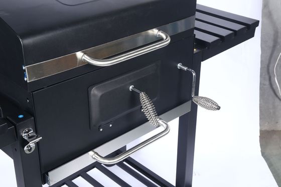 Industrial Metal Charcoal Barbeque Trolley Grill with Tabletop in Chrome Plated Finish