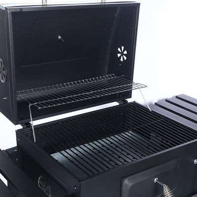 Industrial Metal Charcoal Barbeque Trolley Grill with Tabletop in Chrome Plated Finish