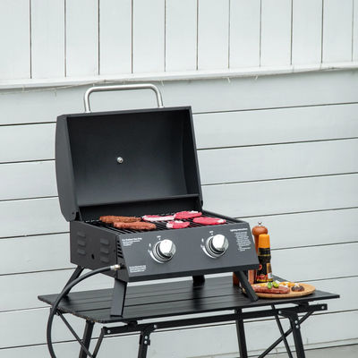 Outdoor Camping Tabletop BBQ Gas Grill with Foldable Legs and Double 2 Burner Propane