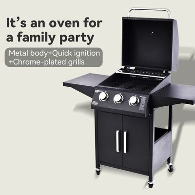 Propane Gas BBQ Grill with 3 Burners and Two Foldable Shelves 26.8kg Outdoor Product