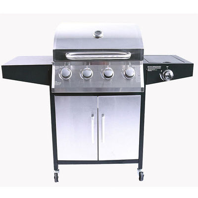 Commercial Outdoor BBQ Gas Grill with Stainless Steel Construction and Side Bunner