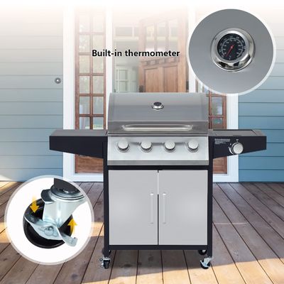 Commercial Outdoor BBQ Gas Grill with Stainless Steel Construction and Side Bunner