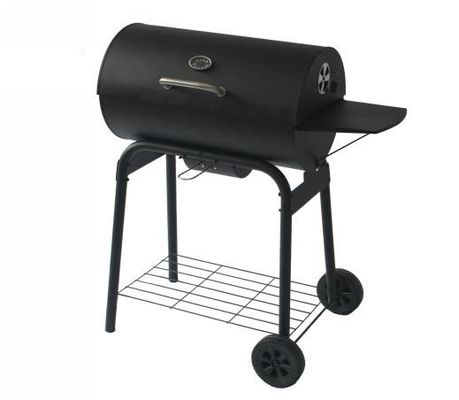 Smokeless Barrel Smoker BBQ Grill with Piezoelectric Ignition and Convenient Table