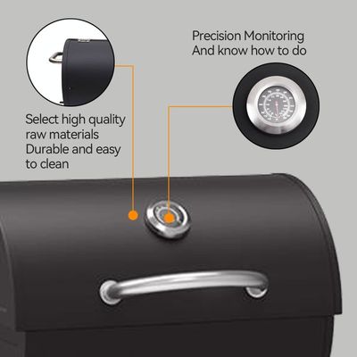 Smokeless Barrel Smoker BBQ Grill with Piezoelectric Ignition and Convenient Table