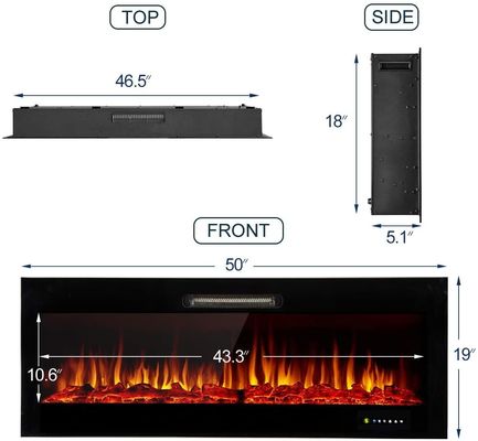 Home Heating 60-In Electric Fireplace Recessed Wall Heater with 5 Flame Brightness