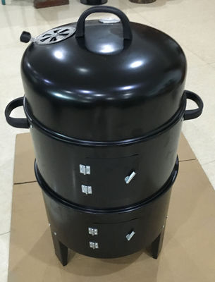 Smokeless 3 Layers Vertical Barrel Charcoal BBQ Grill Smoker with Manual Power Source