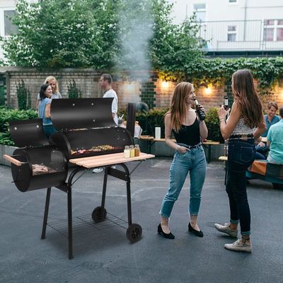 Chrome Plated BBQ Charcoal Smoker Grill with Temperature Gauge 71cm Cooking Height