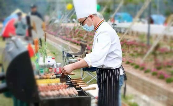 Bistro 3 Burners Gas BBQ Rotisserie Stove with Warming Area and Flat Plate Griddle