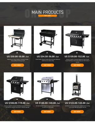 Trolley and Side Burner Included Black 6 Burner 70000Btu Outdoor Gas Smoker BBQ Grill