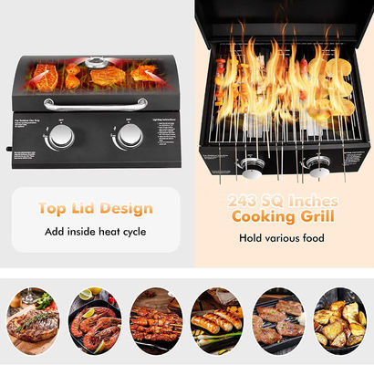 Steel Folding Legs Mini Portable Outdoor Table Top 2 Burner Gas Grill for BBQ Cooking