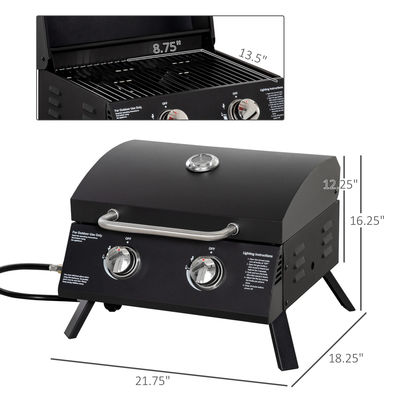 Steel Folding Legs Mini Portable Outdoor Table Top 2 Burner Gas Grill for BBQ Cooking