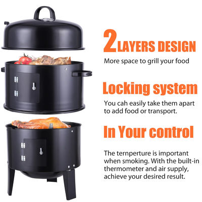 3-in-1 Heavy Duty Tower Charcoal Barbeque Grill Smoker for Outdoor Cooking Fun
