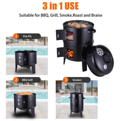 3-in-1 Heavy Duty Tower Charcoal Barbeque Grill Smoker for Outdoor Cooking Fun