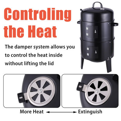 3-in-1 Heavy Duty Tower Charcoal Barbeque Grill Smoker for Outdoor Cooking Fun