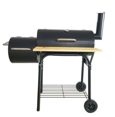 Large Double Barrel Charcoal Grid BBQ Smoker Dia. 4mm Galvanized Side Table Included