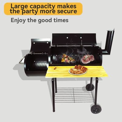 Large Double Barrel Charcoal Grid BBQ Smoker Dia. 4mm Galvanized Side Table Included