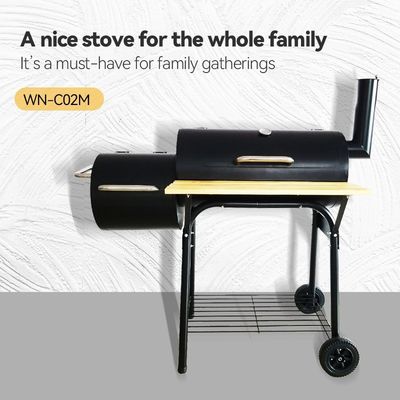 Large Double Barrel Charcoal Grid BBQ Smoker Dia. 4mm Galvanized Side Table Included