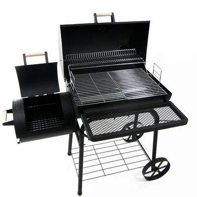 Surface High Temp. Powder Coated Two Chambers Offset Smokers Trolly BBQ with Chimney