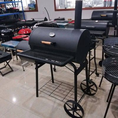 Surface High Temp. Powder Coated Two Chambers Offset Smokers Trolly BBQ with Chimney