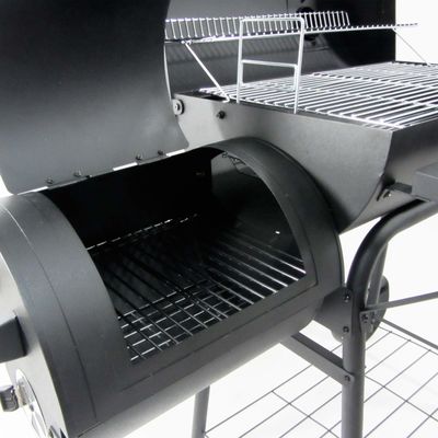 Surface High Temp. Powder Coated Two Chambers Offset Smokers Trolly BBQ with Chimney