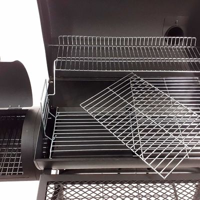 Surface High Temp. Powder Coated Two Chambers Offset Smokers Trolly BBQ with Chimney