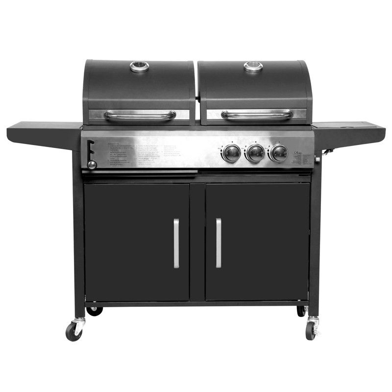 4 Burner Cooking Grill Gas and Charcoal Grill Trolley BBQ Smoker Combo for Outdoor