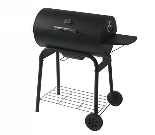 Smokeless Barrel Smoker BBQ Grill with Piezoelectric Ignition and Convenient Table